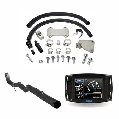 Duramax LML all-in-one delete kit including DPF/CAT delete pipe, diesel tuner, EGR block-off plates and all install hardware needed for complete delete